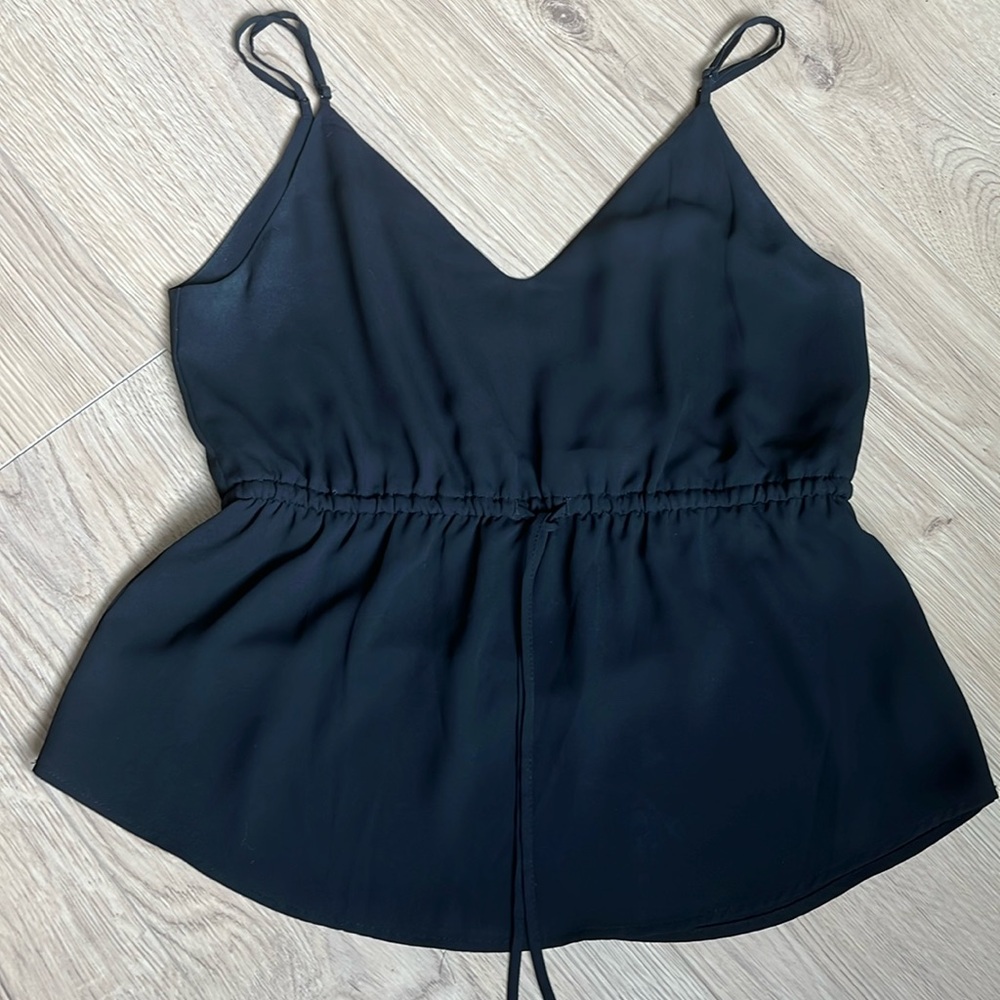 Babaton black tank with drawstring waist.